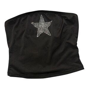 Shein Black Tube Top with Rhinestone Star. Size Small